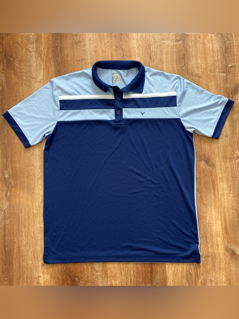 Callaway Mens Large Navy and Light Blue Striped Golf Polo Performance